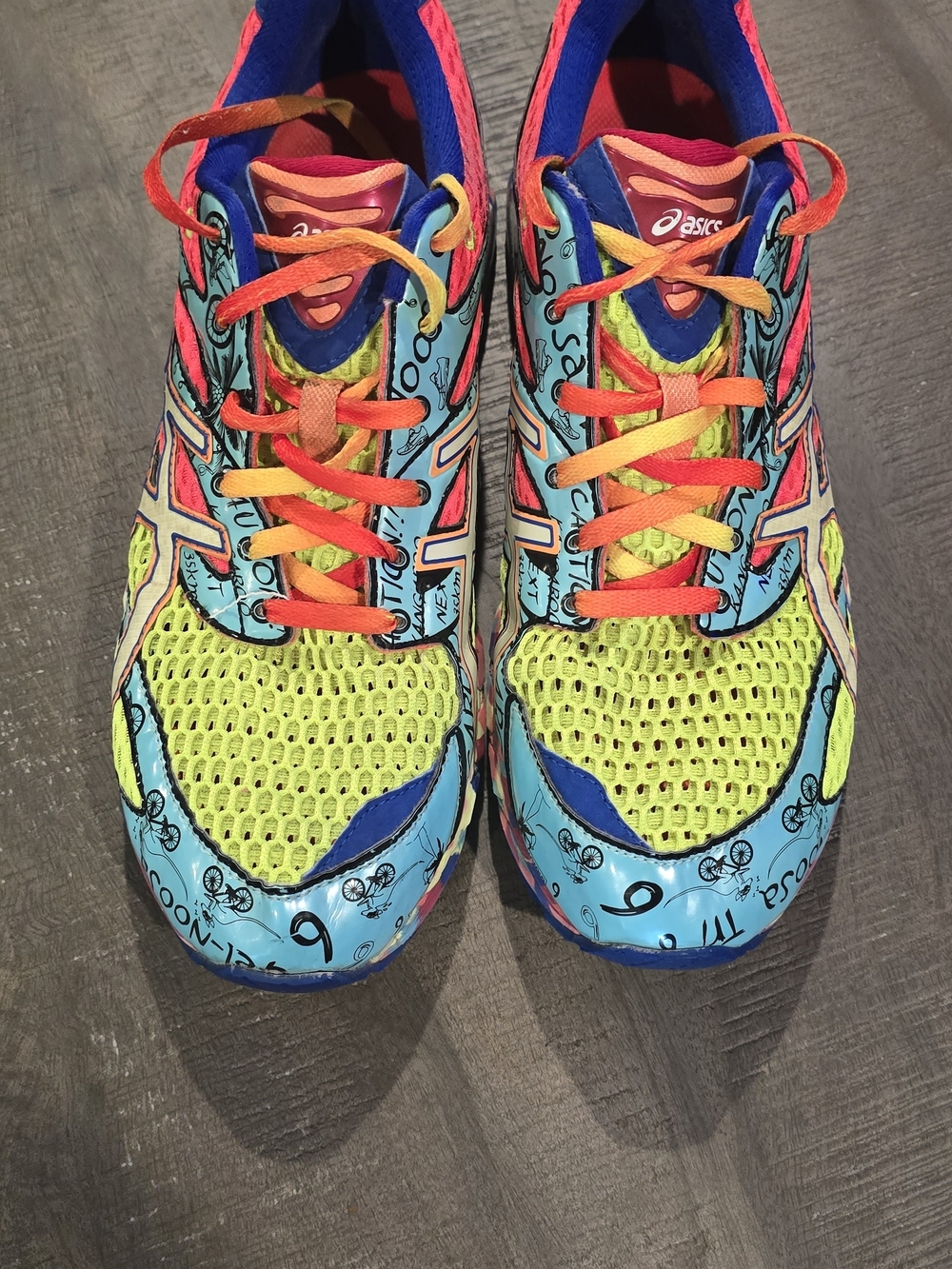 Asics Coral, Blue and Neon Accent Gel Noosa Tri 6 Athletic Shoes